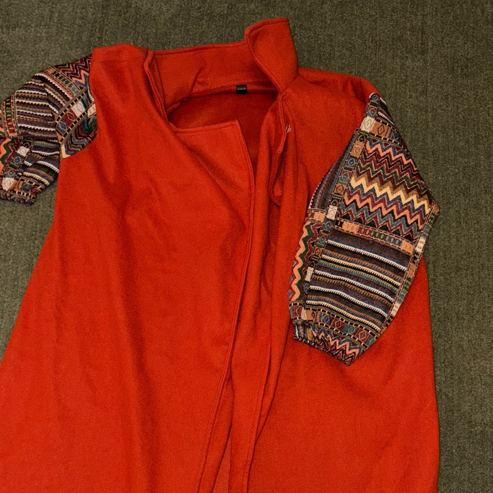 Rust Orange jacket with Patterned Sleeves - Picture 3 of 6